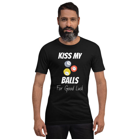 Funny Billiard T-Shirt "Kiss My Balls" Exclusive  Unisex T-Shirt for Snooker Player and Fans