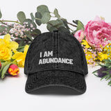 Motivational Cap " I AM ABUNDANCE"   Law of Affirmation Embroidery Vintage Cotton Twill Hat