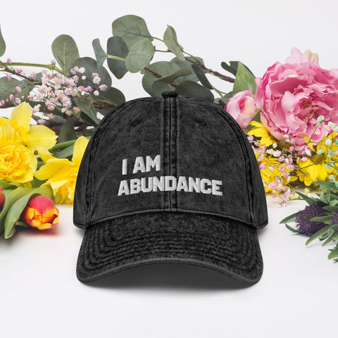 Motivational Cap " I AM ABUNDANCE"   Law of Affirmation Embroidery Vintage Cotton Twill Hat