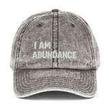 Motivational Cap " I AM ABUNDANCE"   Law of Affirmation Embroidery Vintage Cotton Twill Hat