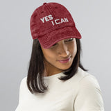 Motivational Cap " YES I CAN"  Law of Affirmation Embroidery Vintage Cotton Twill Hat