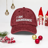 Motivational Cap " I AM ABUNDANCE"   Law of Affirmation Embroidery Vintage Cotton Twill Hat