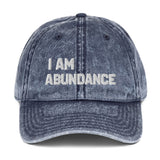 Motivational Cap " I AM ABUNDANCE"   Law of Affirmation Embroidery Vintage Cotton Twill Hat