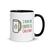 Christmas Gift Mug "Run Coffee & Christmas" Holiday Season Mug with Color Inside