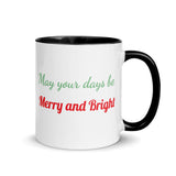 Christmas Coffee Mug "Merry and Bright" Holiday Season Gift Mug with Color Inside