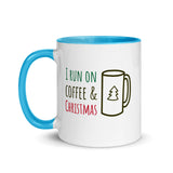 Christmas Gift Mug "Run Coffee & Christmas" Holiday Season Mug with Color Inside