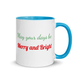 Christmas Coffee Mug "Merry and Bright" Holiday Season Gift Mug with Color Inside