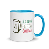 Christmas Gift Mug "Run Coffee & Christmas" Holiday Season Mug with Color Inside