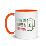 Christmas Gift Mug "Run Coffee & Christmas" Holiday Season Mug with Color Inside