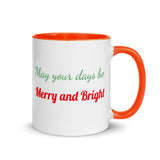 Christmas Coffee Mug "Merry and Bright" Holiday Season Gift Mug with Color Inside