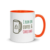 Christmas Gift Mug "Run Coffee & Christmas" Holiday Season Mug with Color Inside