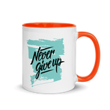 Motivational Mug "NEVER GIVE UP" Positive Inspirational Coffee Mug with Color Inside