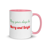 Christmas Coffee Mug "Merry and Bright" Holiday Season Gift Mug with Color Inside