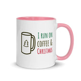 Christmas Gift Mug "Run Coffee & Christmas" Holiday Season Mug with Color Inside