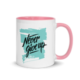 Motivational Mug "NEVER GIVE UP" Positive Inspirational Coffee Mug with Color Inside