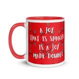 Christmas Coffee Mug " A joy Shared" exclusive Mug for Christmas Gift with Color Inside