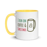 Christmas Gift Mug "Run Coffee & Christmas" Holiday Season Mug with Color Inside