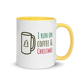 Christmas Gift Mug "Run Coffee & Christmas" Holiday Season Mug with Color Inside