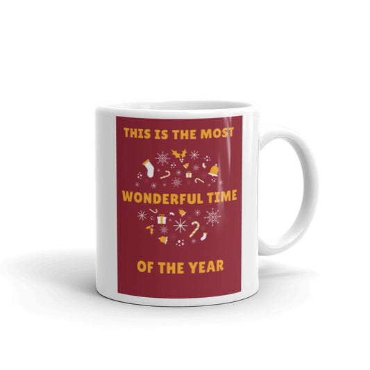 Christmas Mug "Wonderful Time" White glossy mug best gift for Holiday Season