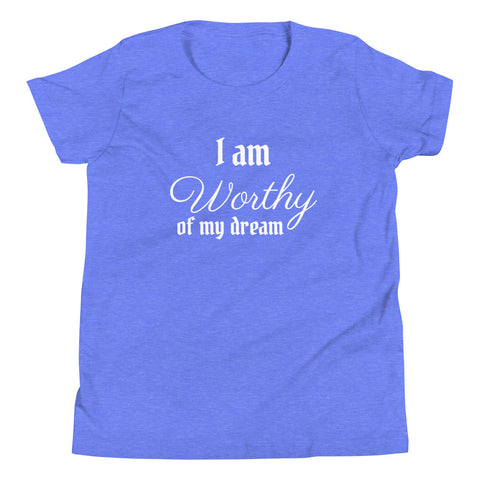 Motivational Youth T-Shirt "I am Worthy" Inspiring Law of Affirmation Youth Short Sleeve Unisex T-Shirt
