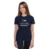 Motivational Youth T-Shirt "I am Worthy" Inspiring Law of Affirmation Youth Short Sleeve Unisex T-Shirt